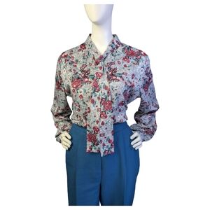 Vintage Koret Floral Tie Neck Secretary Blouse | Size Large